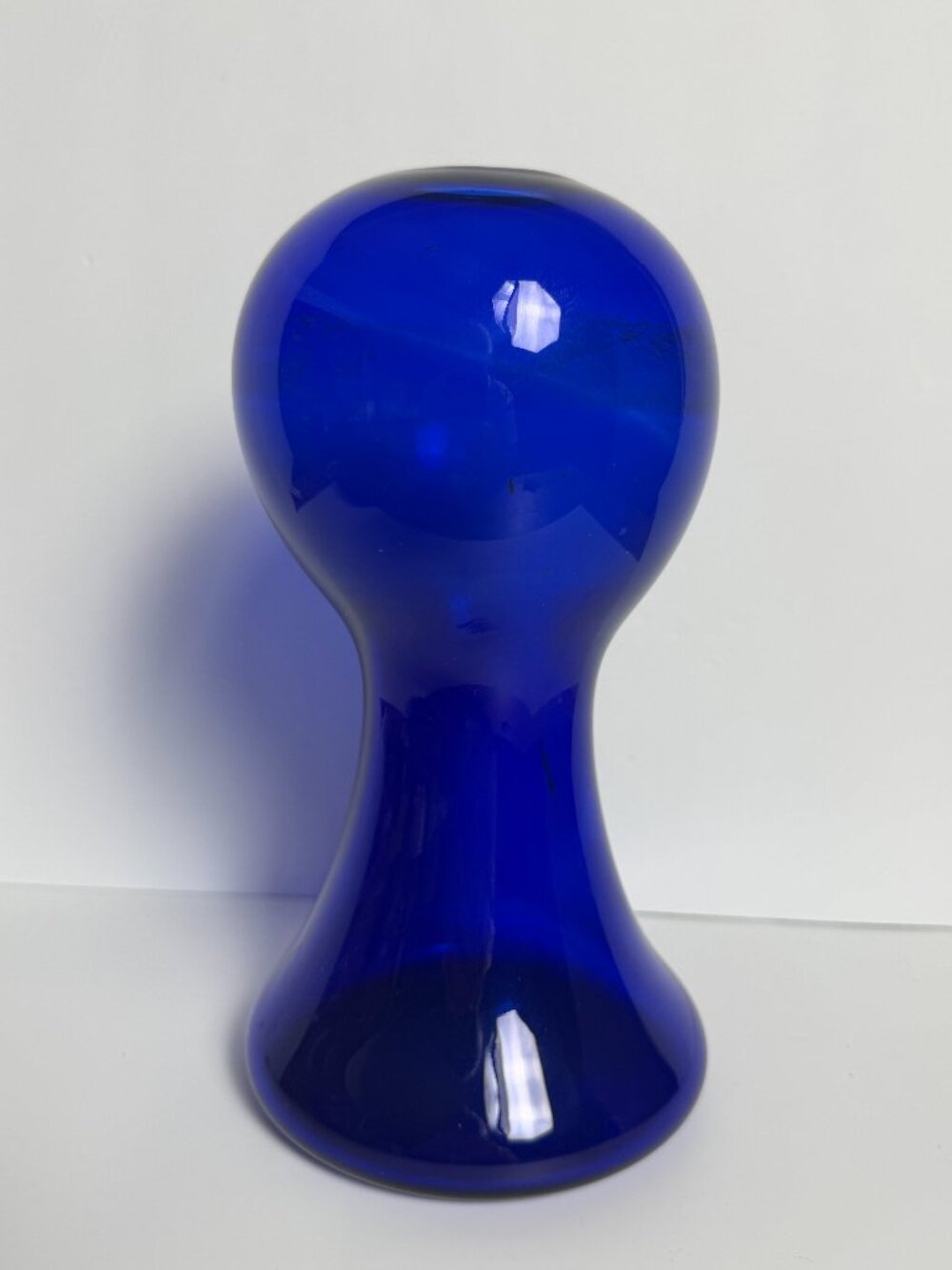 Vintage 1979 Cobalt Blue Hand Blown Abstract Art Glass Vase 9.5" MCM Signed